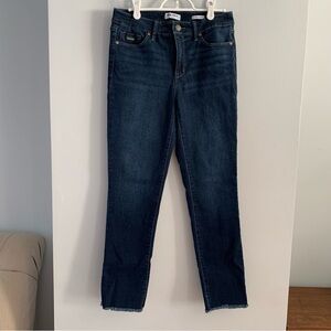Straight Leg Gramercy Crop Jeans Nine West Denim Raw Hem Dark Blue Wash Size 4